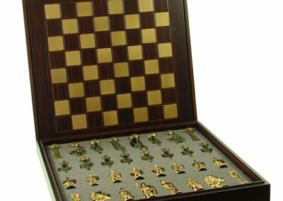 Hand-made Chess set with 32 Brass pieces and rosewood finished board with storage box is available at The Roots | Natural and Organic Store Delhi